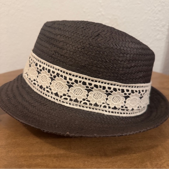 San Diego Hat Company Brown Fedora with Cream Lace - Picture 3 of 5